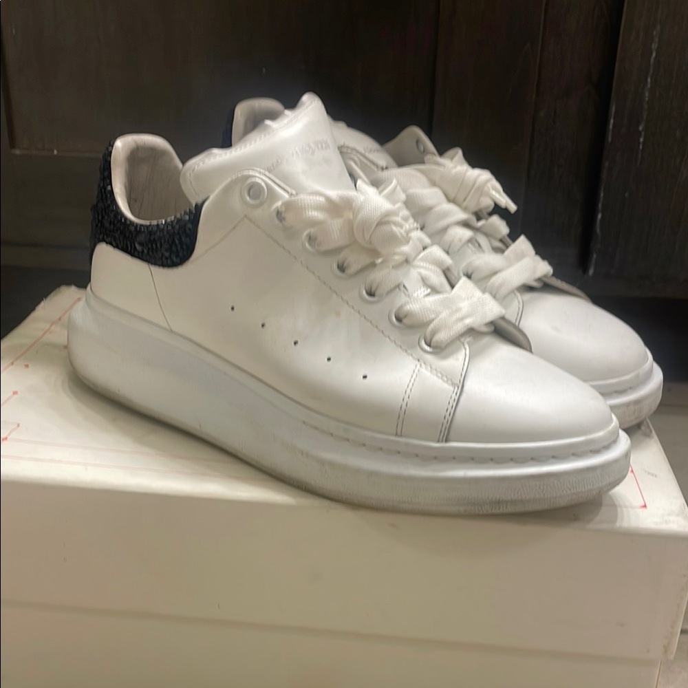 Alexander McQueen White and Black Sneakers with Chunky Sole